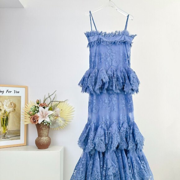 𝒁𝑰𝑴𝑴𝑬𝑹𝑴𝑨𝑵𝑵 Eden blue suspender long dress - Picture 7 of 9